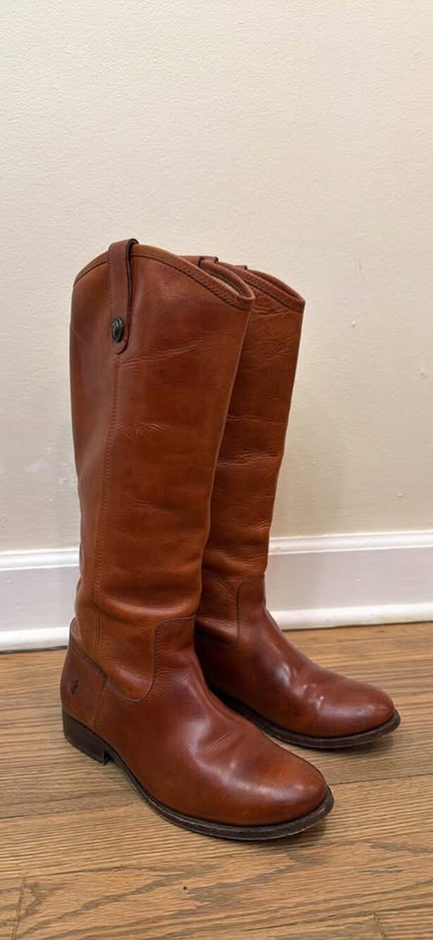FRYE Melissa Button Brown Leather Riding Boots Size: 6B